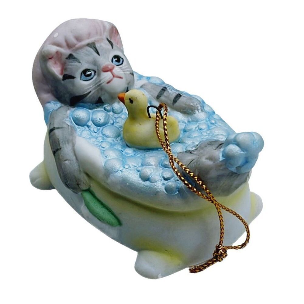 VTG 1988 Kitty Cucumber & rubber duck ornament B.Shackman Schmid